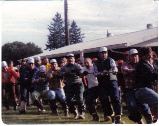 Reese members participate in a Tug O War match during a Fire Prevention activity in 1982.